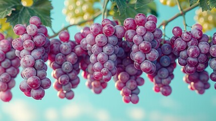 Juicy Red Grapes Hanging on Vine: Fresh, plump red grapes hang from a vine in a captivating display of nature's bounty.
