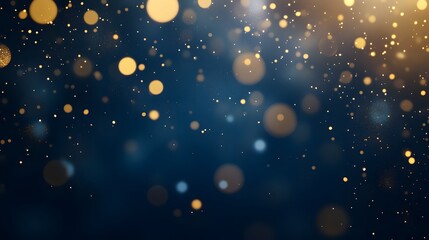 A dark blue background with golden glitter falling from the sky, bokeh light, creating an atmosphere of celebration and luxury