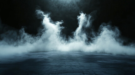 Dark Foggy Background with Blue Light, Dark fog over mysterious landscape, ominous storm approaching.