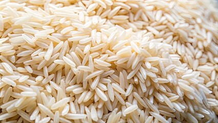 A close-up view reveals numerous grains of white rice, their subtle sheen and uniform shape creating a beautiful display of natural simplicity and freshness.