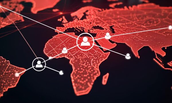 global network connection on world map with world map background