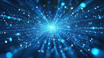 Naklejka premium Holographic blue beams of light radiating outward in a tech-inspired design with digital elements for a modern technology atmosphere.