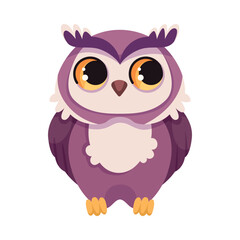 Funny Owl Flying Creature with Large Eyes and Wings Sitting Vector Illustration