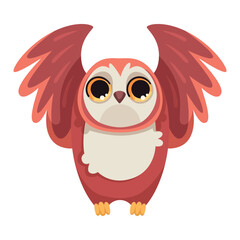 Funny Owl Flying Creature with Large Eyes and Wings Sitting Vector Illustration