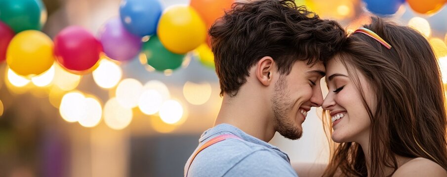 Romantic LGBTQ Marriage Proposal in a Rainbow Decorated Setting - Heartfelt Moment of Love and Equality Captured in an Intimate Getaway