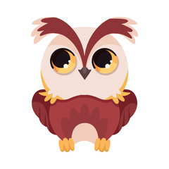 Funny Owl Flying Creature with Large Eyes and Wings Sitting Vector Illustration