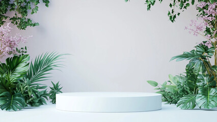 Minimalist Pedestal Surrounded by Tropical Greenery