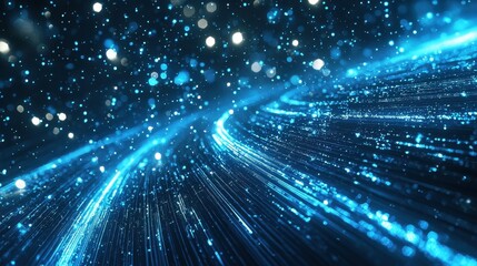 Obraz premium Intersecting blue light beams in a holographic digital landscape, creating a sleek modern tech-inspired atmosphere.