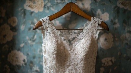 Wedding dress on hanger. Generative AI