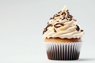 Illustrate a CG 3D rendering of a side view cupcake, showcasing intricate details and mouthwatering frosting swirls