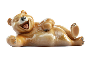 Naklejka premium A joyful cartoon bear character depicted laying down and laughing with its eyes closed, exuding a strong sense of happiness, relaxation, and playfulness.