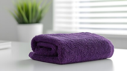 purple towel in the bathroom