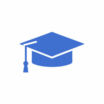 Mortarboard cap, blue color, minimalistic style, graduation symbol, copy space