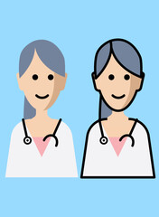 Fototapeta premium Happy female doctor with her white coat and stethoscope on a white background