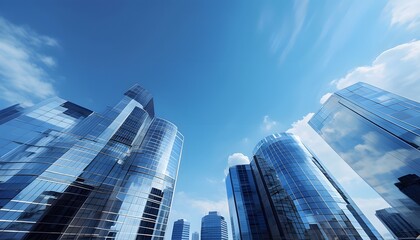 Fototapeta premium Modern City Skyscrapers Under Clear Blue Sky