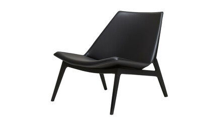 Fototapeta premium Minimalist black lounge chair with a low-profile design and comfortable seat. A sleek and modern addition to any home or office space. Isolated on transparent background, png.