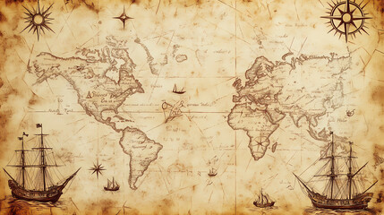 Fototapeta premium old map and compass