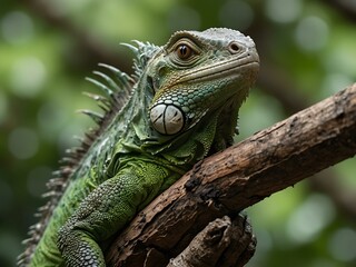 Green iguana perched on a branch.