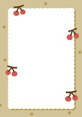 cute red cherry on brown frame, illustration card border, paper template