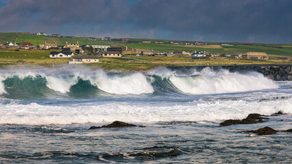 Crashing turquoise waves in the Shetland Islands