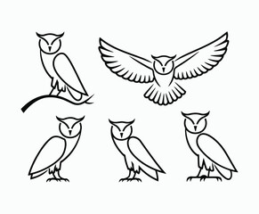 Owl bird silhouette editable EPS vector isolated illustration template on a white background