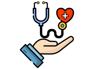 Concept of medical care, take care of health and heart. Hand holding a stethoscope with a heart