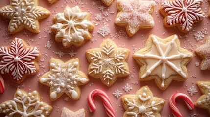 Festive decorated snowflake cookies for the holidays