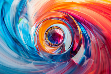 Obraz premium A colorful swirl of paint with a blue and orange circle in the center