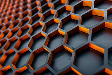 The image is a close up of a black and orange hexagonal pattern