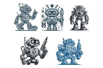 Robot silhouette vector illustrations