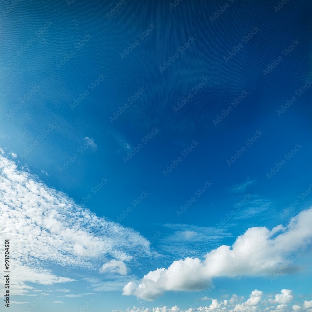 Wall mural a serene perspective of clear blue skies embellished with gentle fluffy clouds soaring in the sky, c