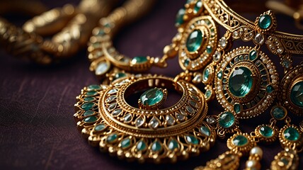 Obraz premium traditional Indian jewelry, delicate details, soft colors, translucent effects, close-up, intricate patterns, perfect for Traditional Indian jewelry