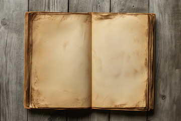 Old Blank Vintage Book on Weathered Wooden Surface Perfect for Background or Template Use