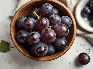 Fresh Red Grapes in Wooden Bowl  Close Up