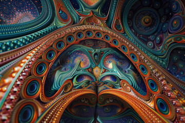 Obraz premium A colorful abstract painting of a tree with many eyes