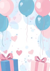 Celebratory decorations featuring pink and blue balloons with gifts for a joyful occasion
