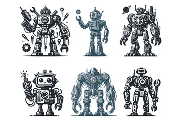 Robot silhouette vector illustrations