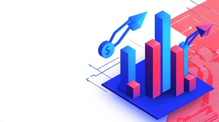 Graph showing financial growth with upward trends and dollar symbol, white isolated background