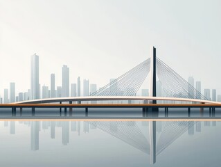 Cable-stayed bridge with a unique asymmetrical tower design, connecting two bustling cities, cable-stayed bridge, urban innovation