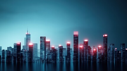 Fototapeta premium A cityscape at night, with skyscrapers lit up, showcasing the dynamism of a booming economy.