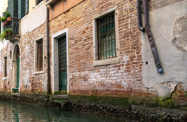 medieval structures on venice canals italy