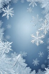 Blue-White Christmas Background with Snowflakes, Creating an Atmosphere of Winter