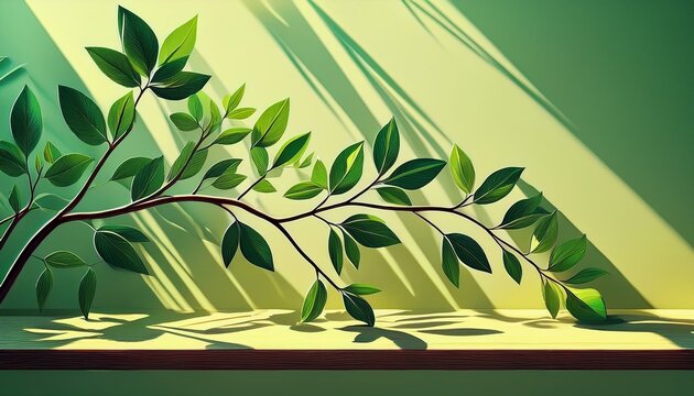 Foliage and twigs project shade against bright backdrop. Organic greenery forms dark outlines with sunlight patterns. Attractive element for imagery. Genuine layering