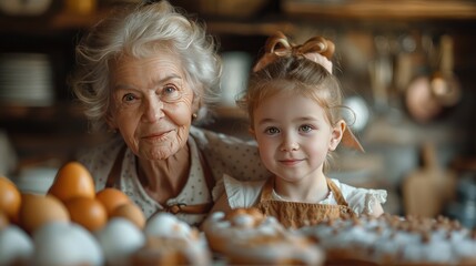Happy Grandmother and Granddaughter Baking Together in the Kitchen