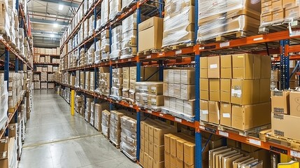 Warehouse Storage Shelves Full of Cardboard Boxes