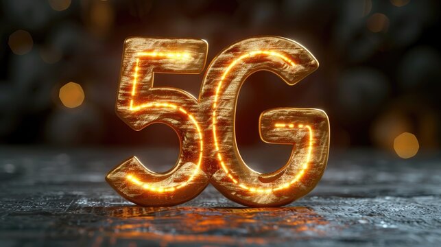 Glowing 5G Network Symbol on Wooden Background - Powered by Adobe