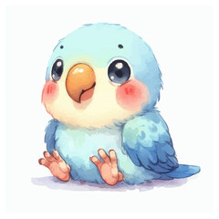 "Simple Baby Cute Parrot Watercolor Illustration on White Background"

