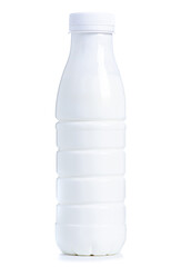 white plastic bottle of milk yogurt on white background isolation