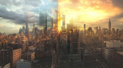 Fototapeta premium Golden Skyline: A Cityscape of Dreams