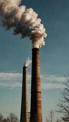 Industrial smokestacks emitting pollution into the sky.